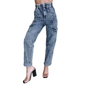 Petra 153 | Acid Wash Cargo Boyfriend Jeans | Size Medium